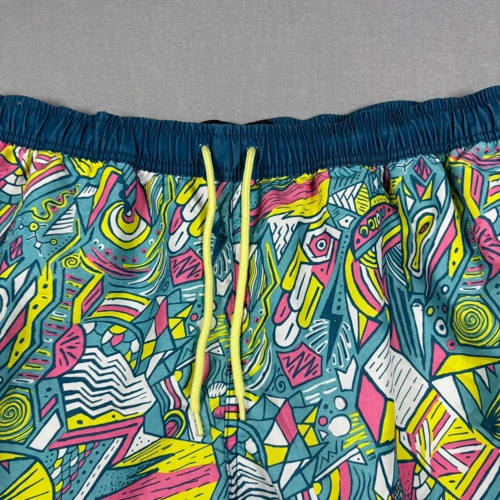 Rowdy Gentleman Mens M Swim Trunks‎ Blue Geometric Printed Drawstring Mesh Lined